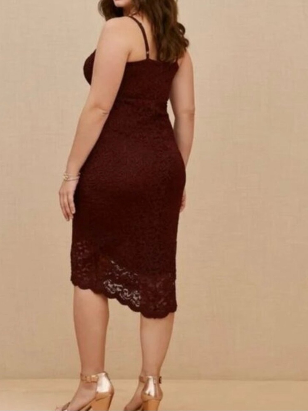 Torrid Midi Lace Body Con Dress, Wine, Plus Size 2X - Picture 2 of 11